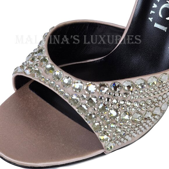 GUCCI SHOES CRYSTAL EMBELLISHED SATIN HIGH HEEL SANDALS sz 39 9 - Picture 9 of 15